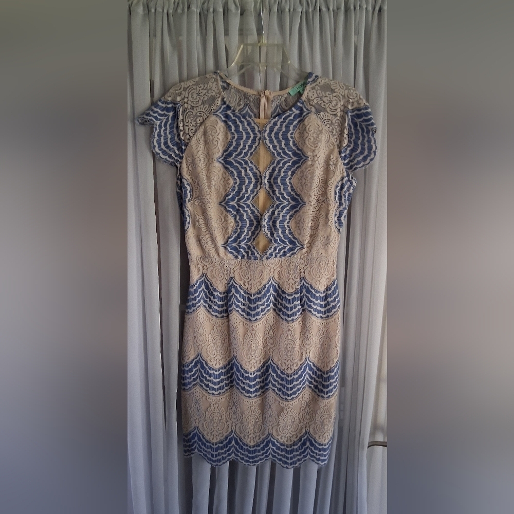Karlie Blue and Cream Lace Mini Dress